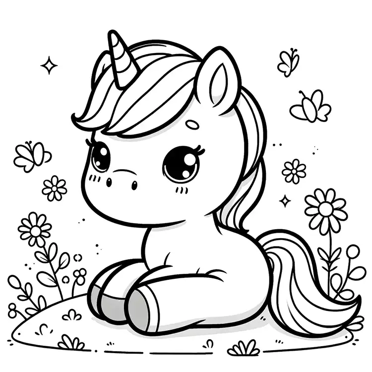 Coloring Page with Baby Unicorn
