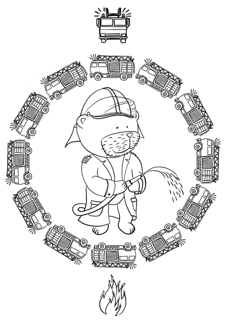 Firefighter Coloring Page with Bear