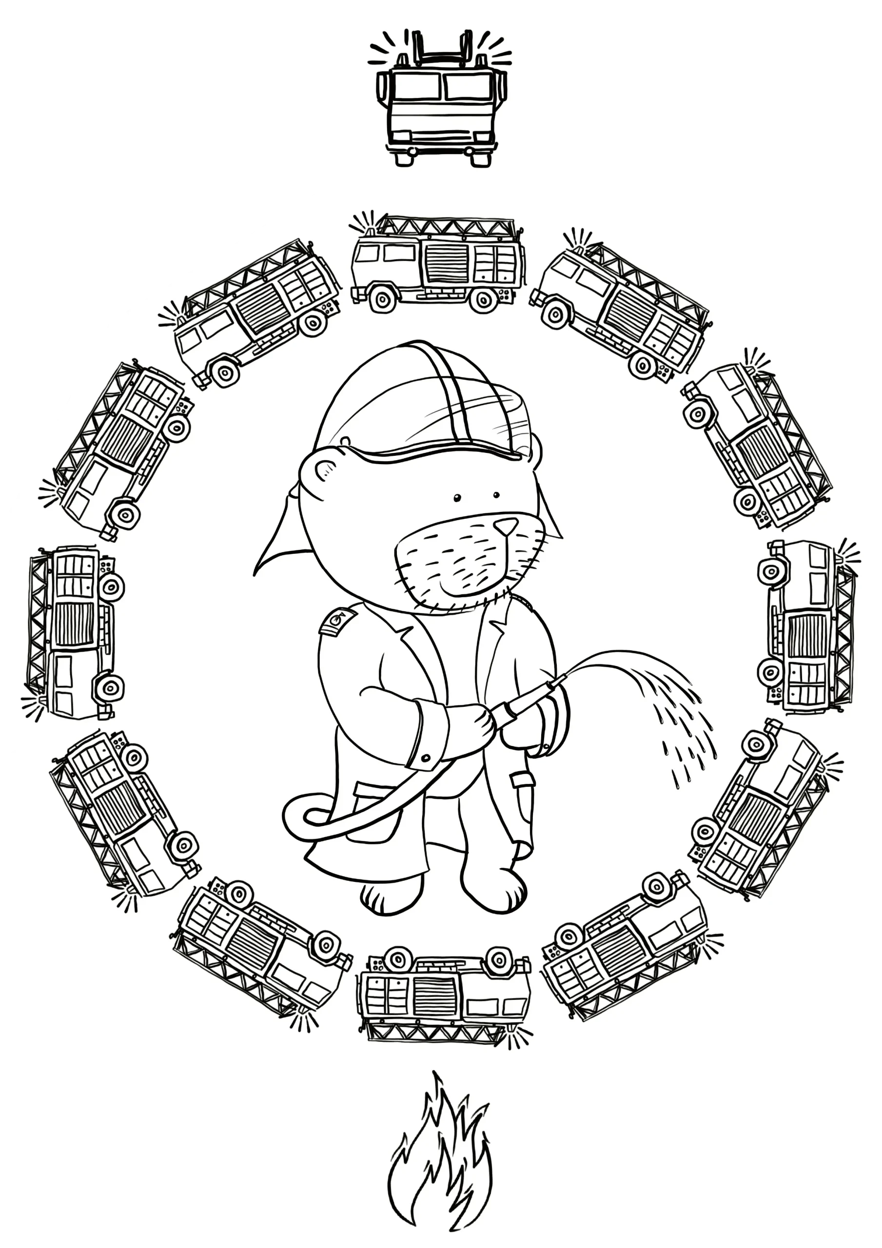 Coloring Page with Firefighter