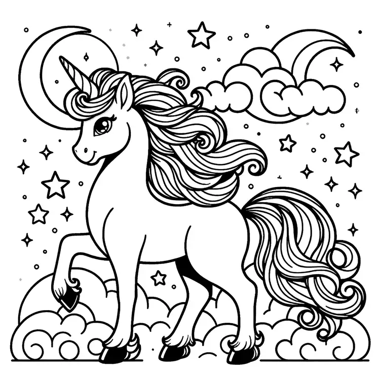 Coloring Page with Unicorn