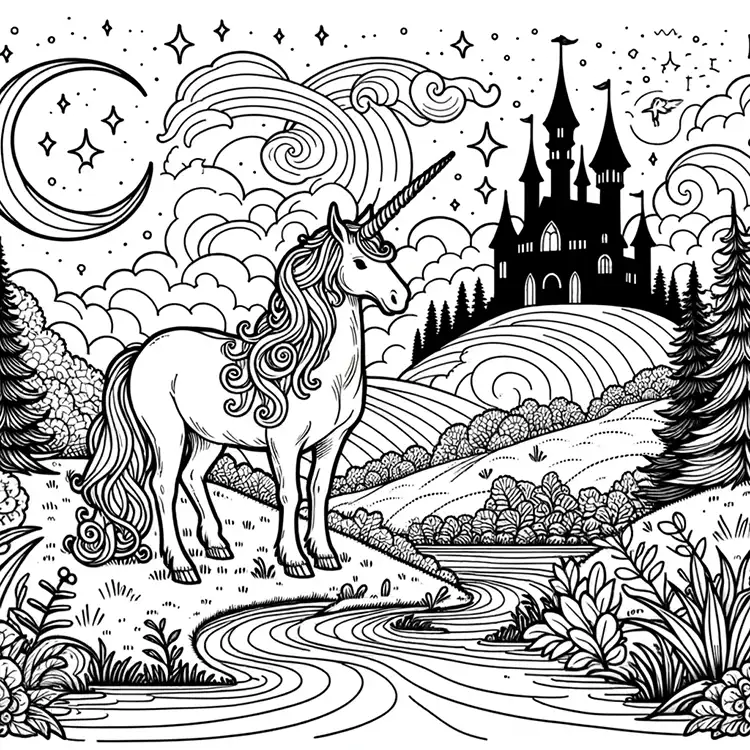 Ausmalbild-Schloss mit Einhorn