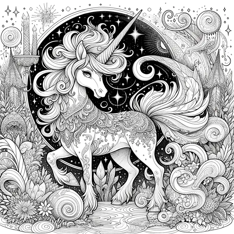A free imaginative coloring page with Unicorn