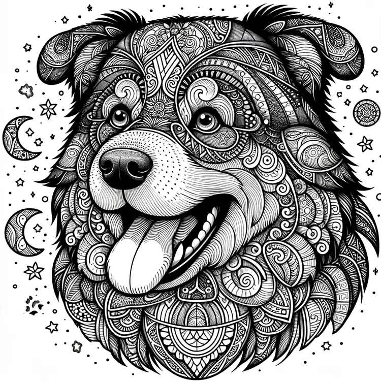 Dog Coloring Page in Mandala Style