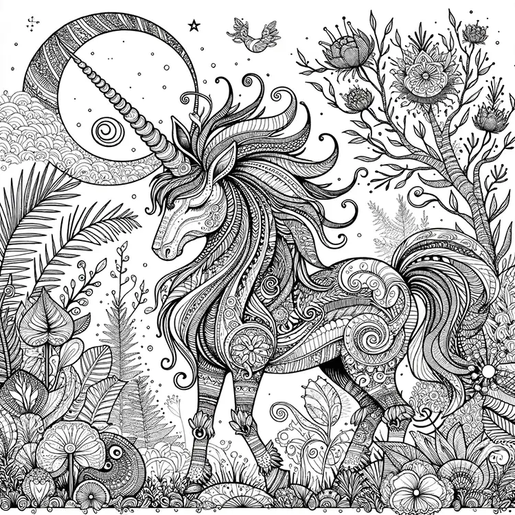 Detailed Unicorn Coloring Page