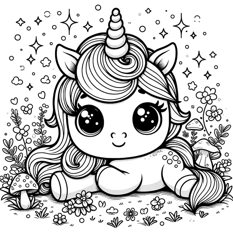 Coloring Page with Baby Unicorn