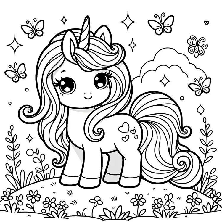 Sweet Coloring Page with Unicorn