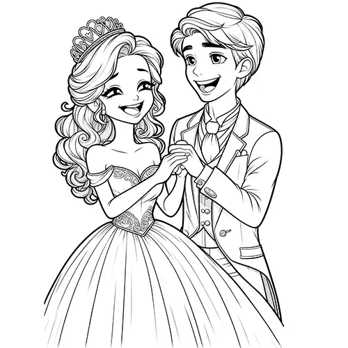 Dancing princess with prince – Coloring page