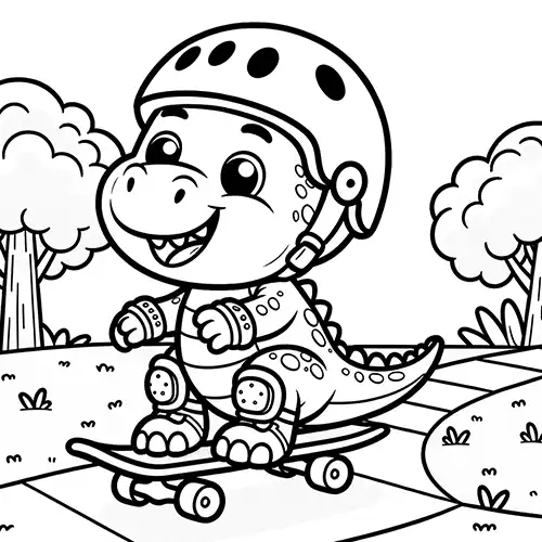 Coloring Page – Dino on Skateboard