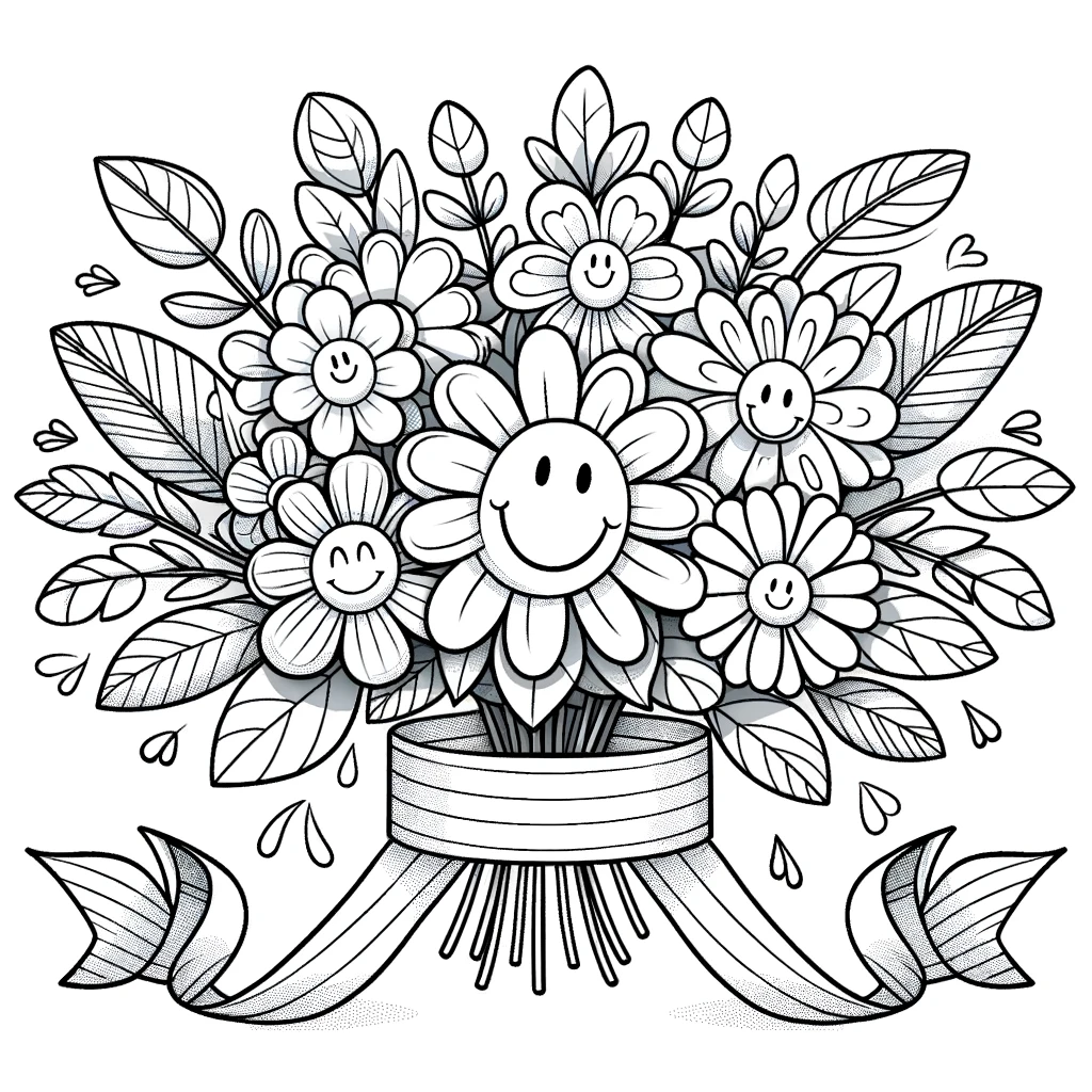 Fun coloring page with flowers