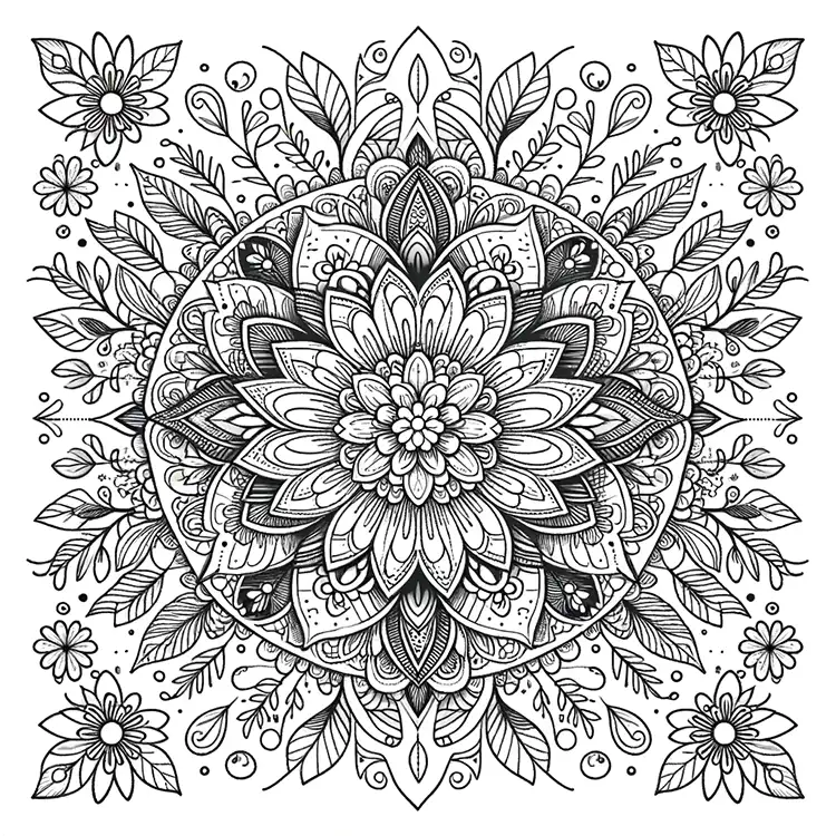 Detailliertes-Mandala mit Blumen