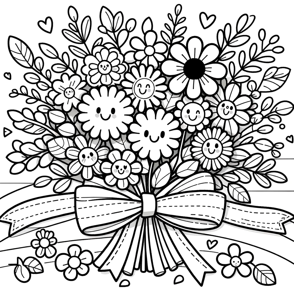Coloring page with bouquet