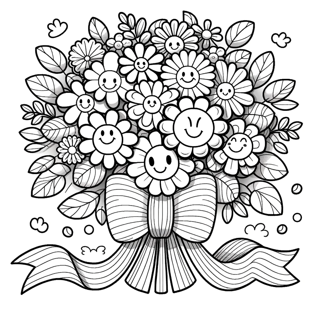 Coloring page with flowers for kids