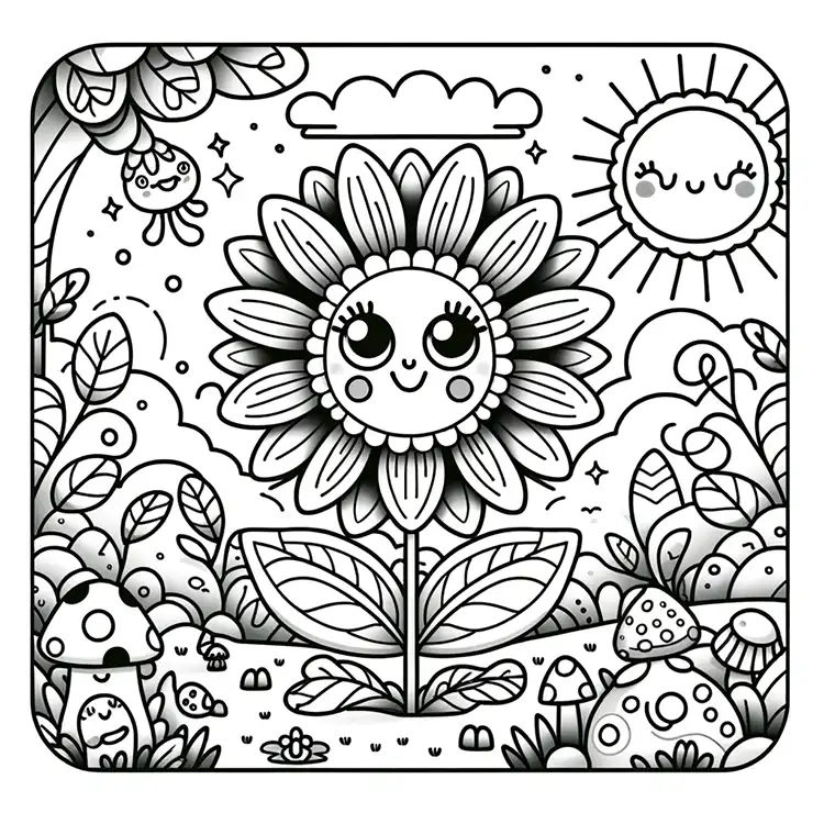 Flower coloring page with landscape