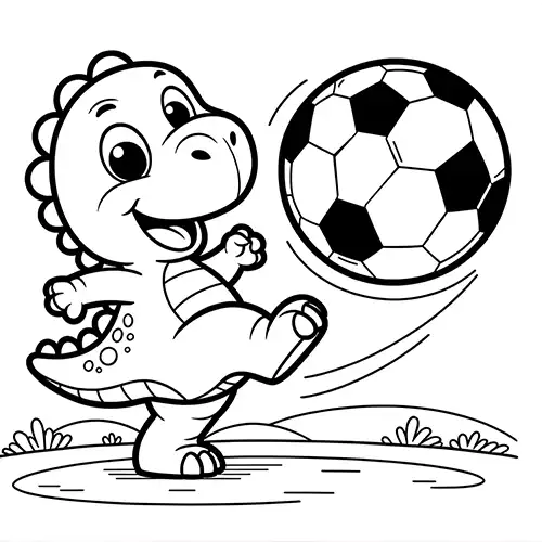 Soccer Playing Dino – Coloring Page