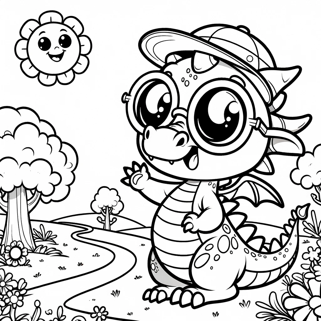 Dragon coloring page with glasses