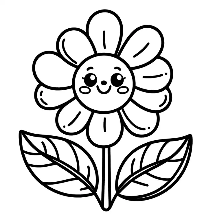 Children's coloring page with flower