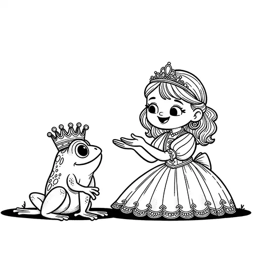 Coloring Page with Frog Prince and Princess