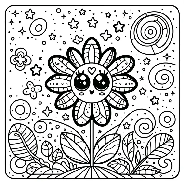 Beautiful coloring page with flower
