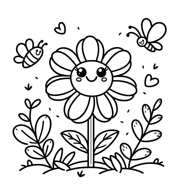 Spring coloring page with flower