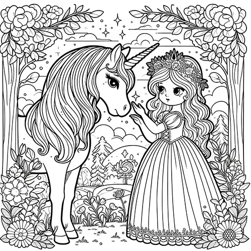 Princess and Unicorn to Color