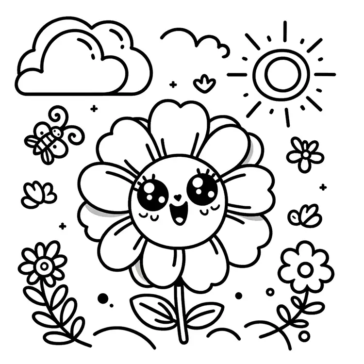 Flower coloring page with flower and bee