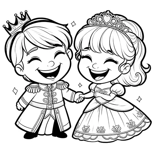 Funny coloring page with little prince and princess