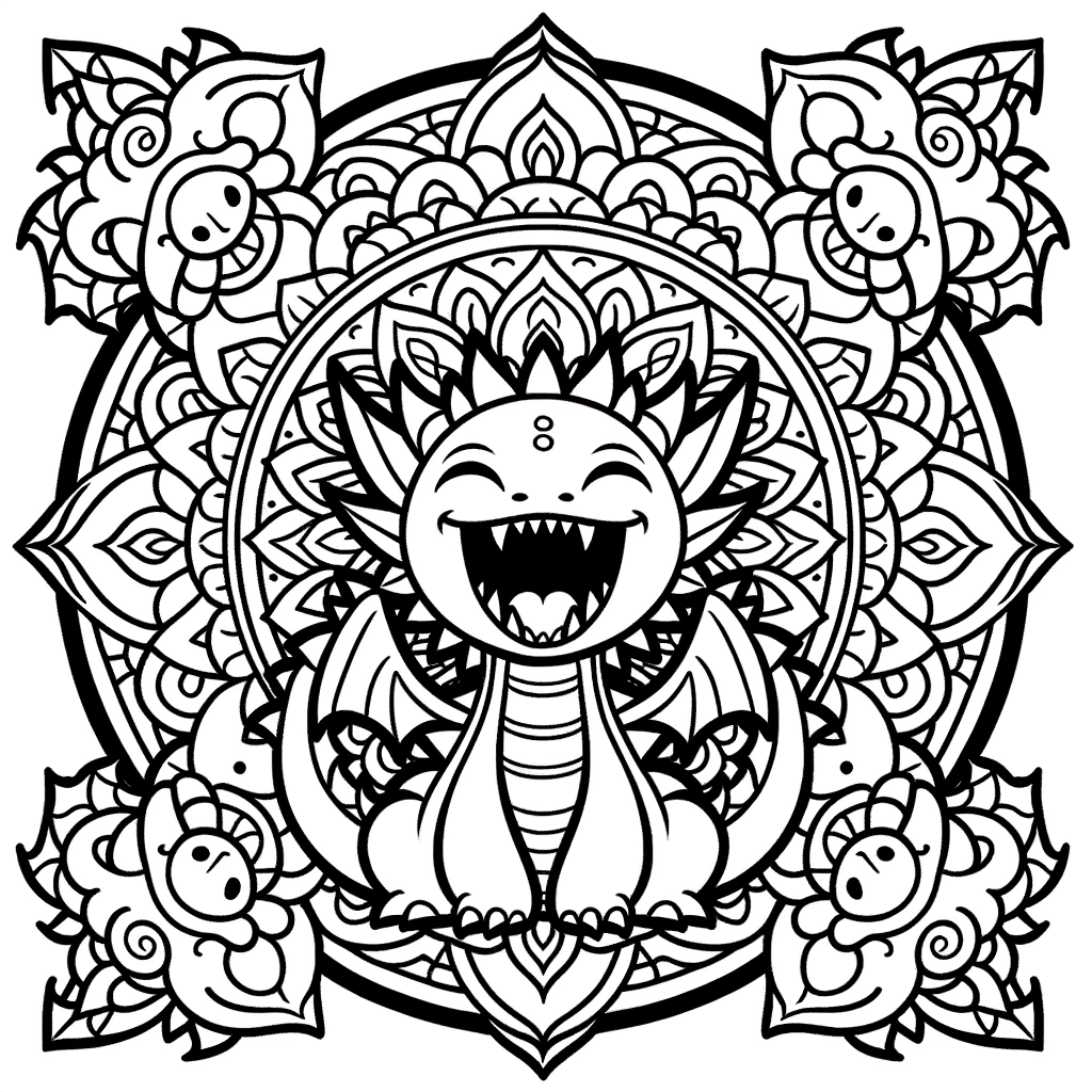 Mandala with funny dragon