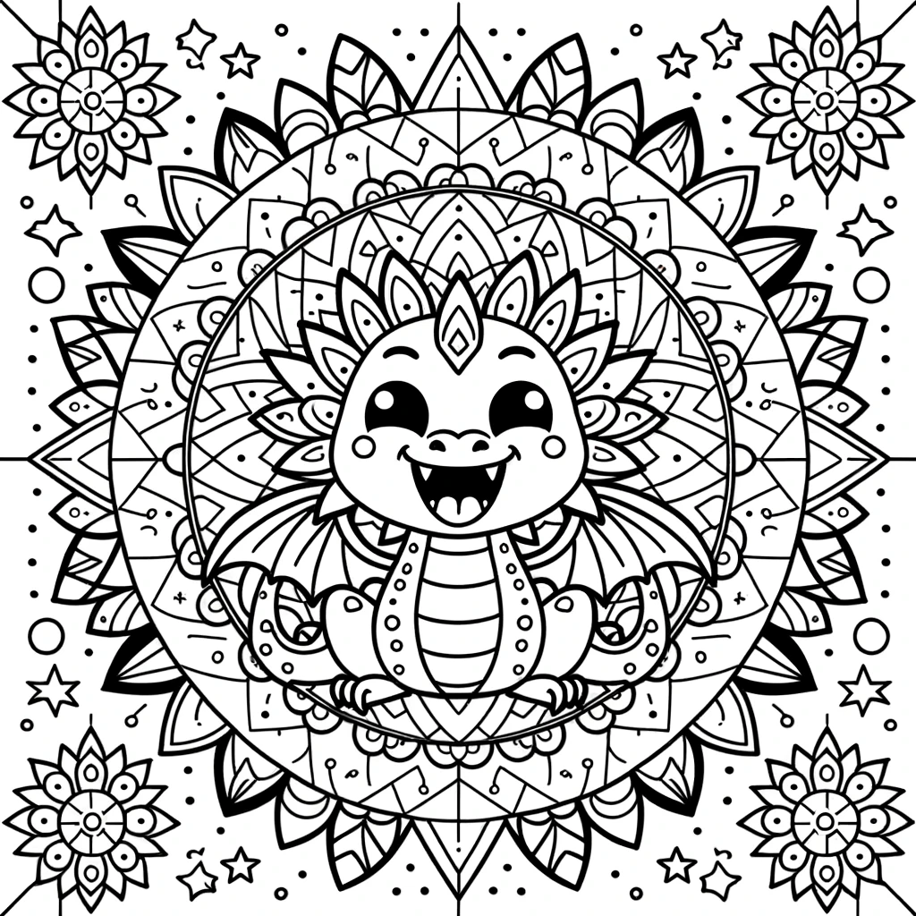 Mandala Coloring Page with Dragon