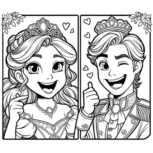 Happy princess and prince coloring