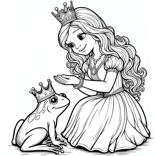 Princess with Frog to Color