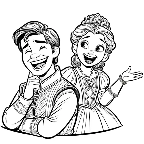 Coloring page with charming prince and princess