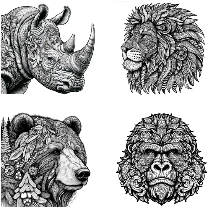Line art animal coloring pages