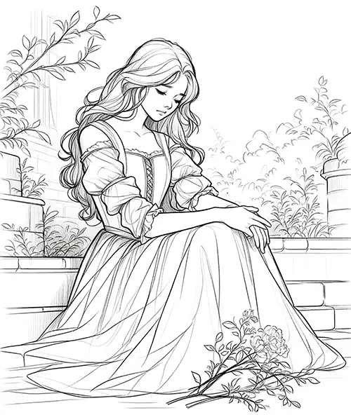 Sad princess – Coloring page