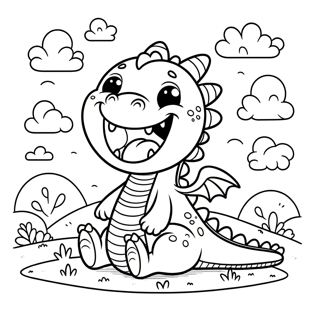 Laughing little dragon to color