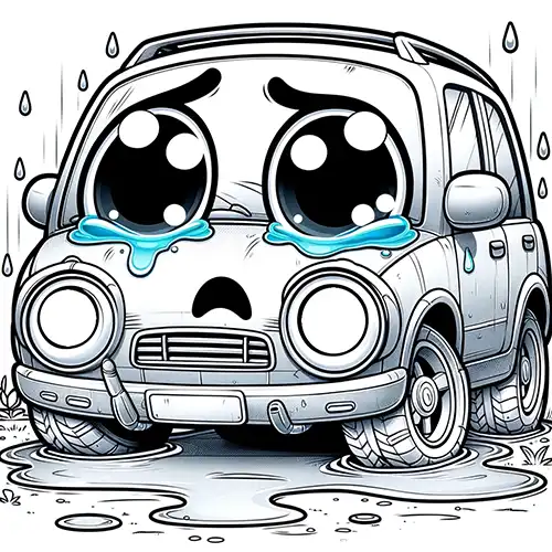 Coloring Page – Car in the Rain