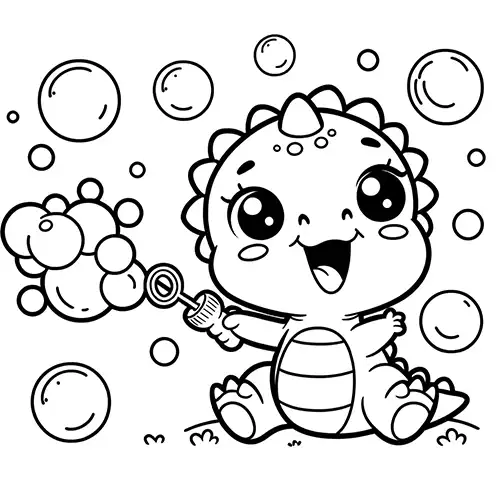 Coloring Page - Dino with Bubbles