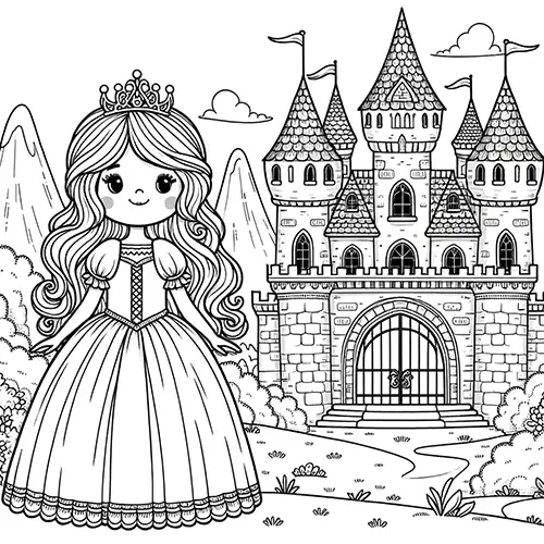 Prinzessin Ausmalbild mit Schloss