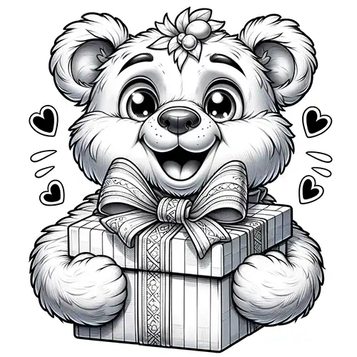 Birthday Teddy Bear Coloring Page